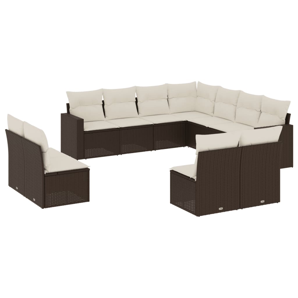 11-tlg. Garten-Sofagarnitur mit Kissen Schwarz Poly Rattan