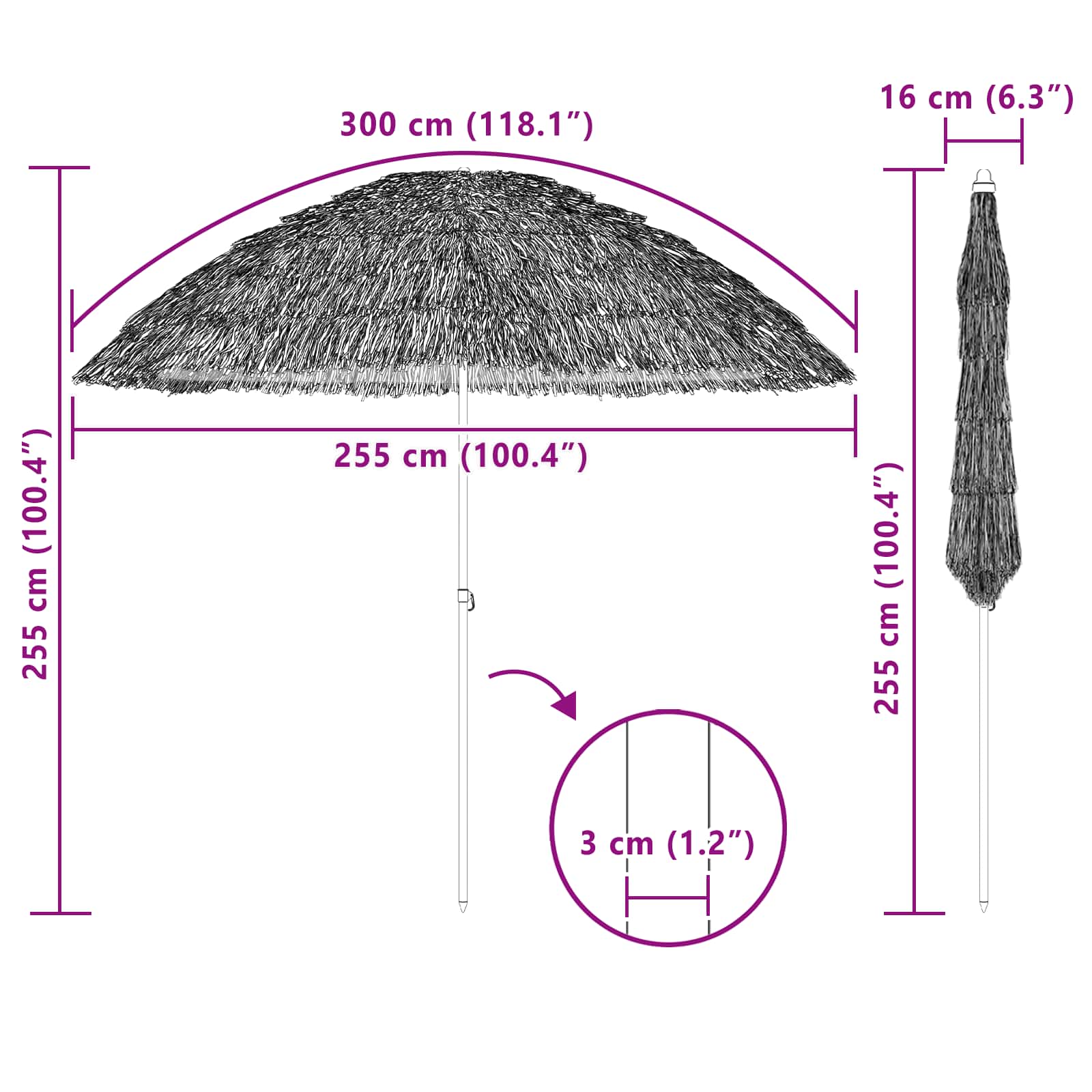 Garten-Sonnenschirm Natur 160 x 160 x 196 cm