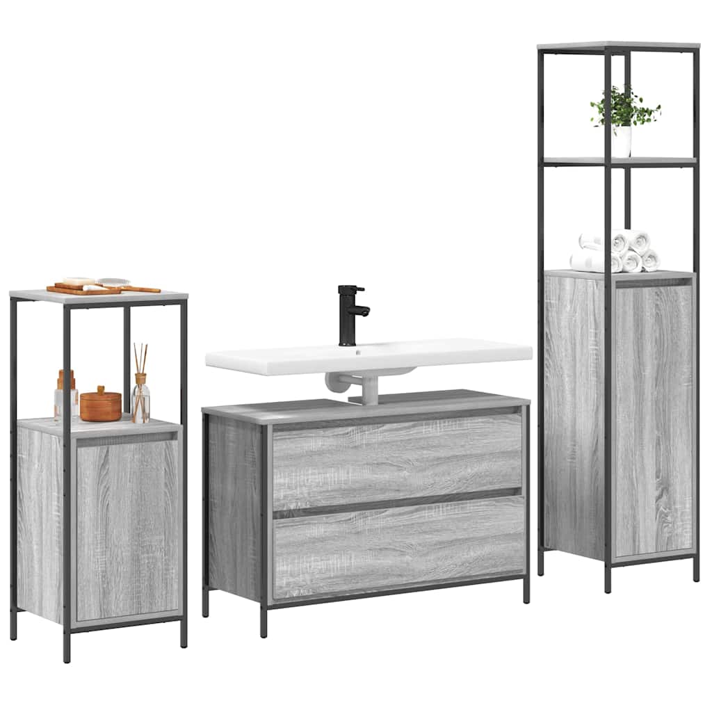 Badezimmermöbel-Set 3 pcs Schwarz Eichen-Optik Holzwerkstoff