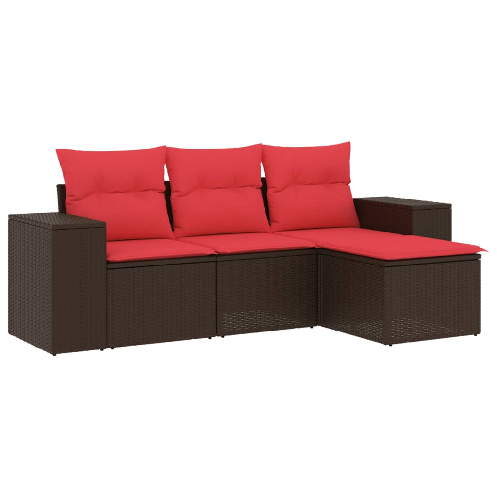 4-teiliges Gartensofa-Set mit Kissen, schwarzes Polyrattan