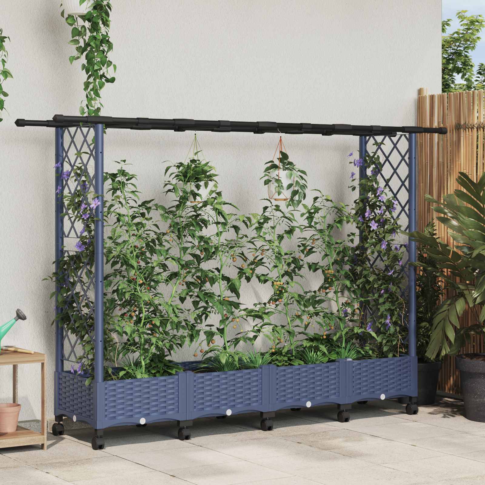 Hochbeet mit Rankgitter und Dach Braun 124 x 40 x 123 cm PP