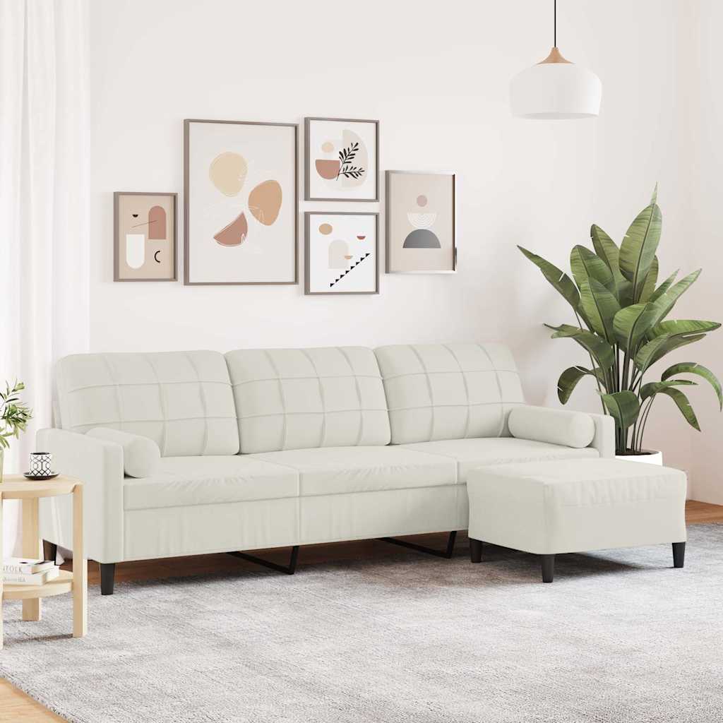3-Sitzer-Sofa mit Hocker Hellgrau 180 cm Samt