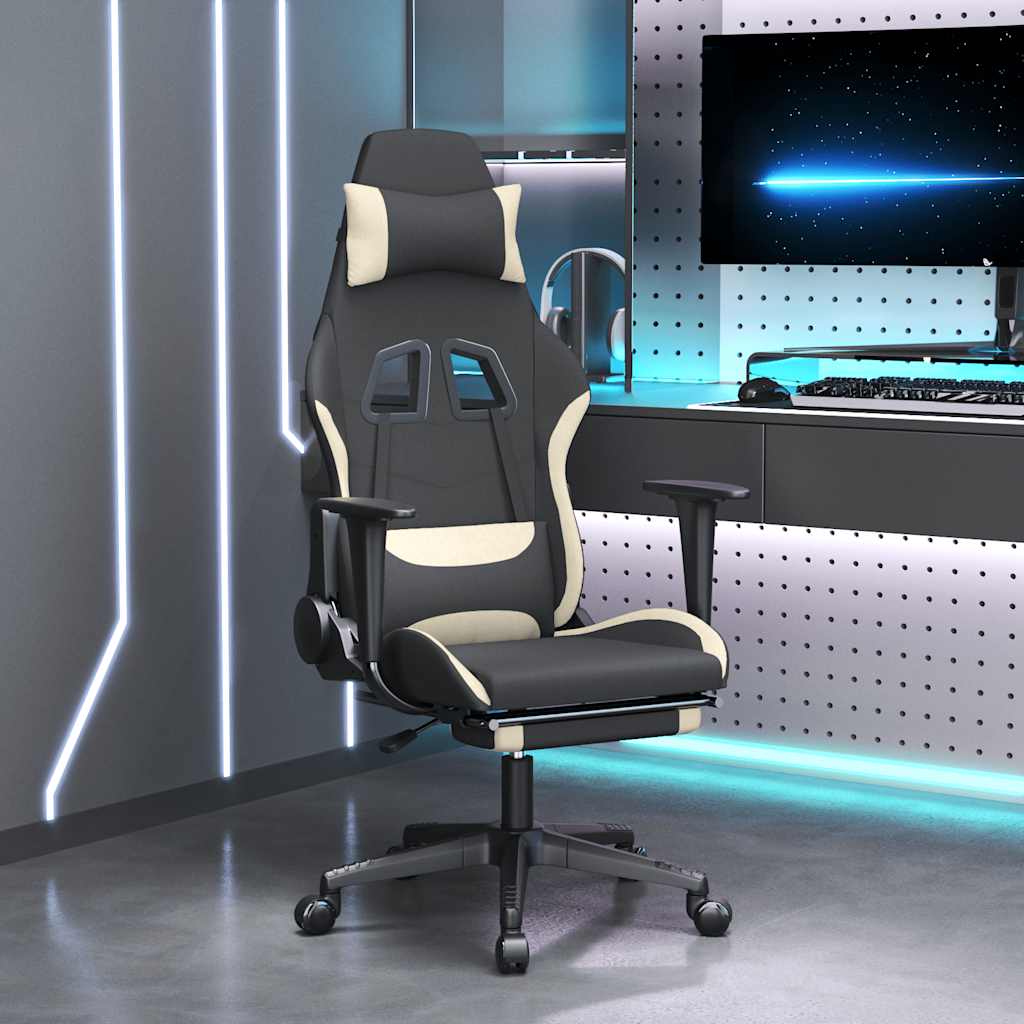 Gaming-Stuhl mit Massagefunktion Schwarz und Creme Stoff