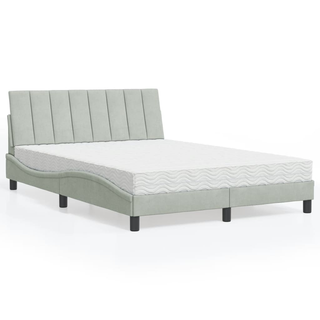 Bett mit Matratze "Hanko" Hellgrau 80x200 cm Samt
