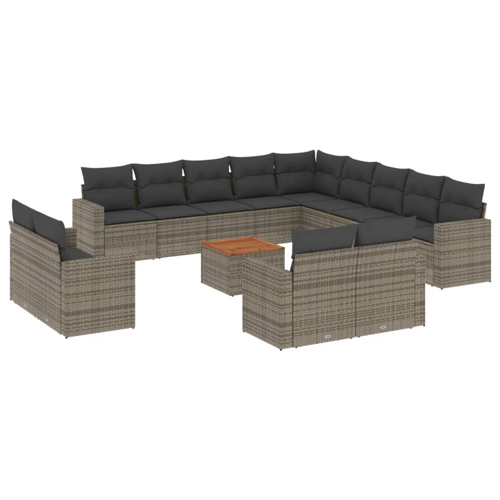 14-tlg. Garten-Sofagarnitur mit Kissen Schwarz Poly Rattan