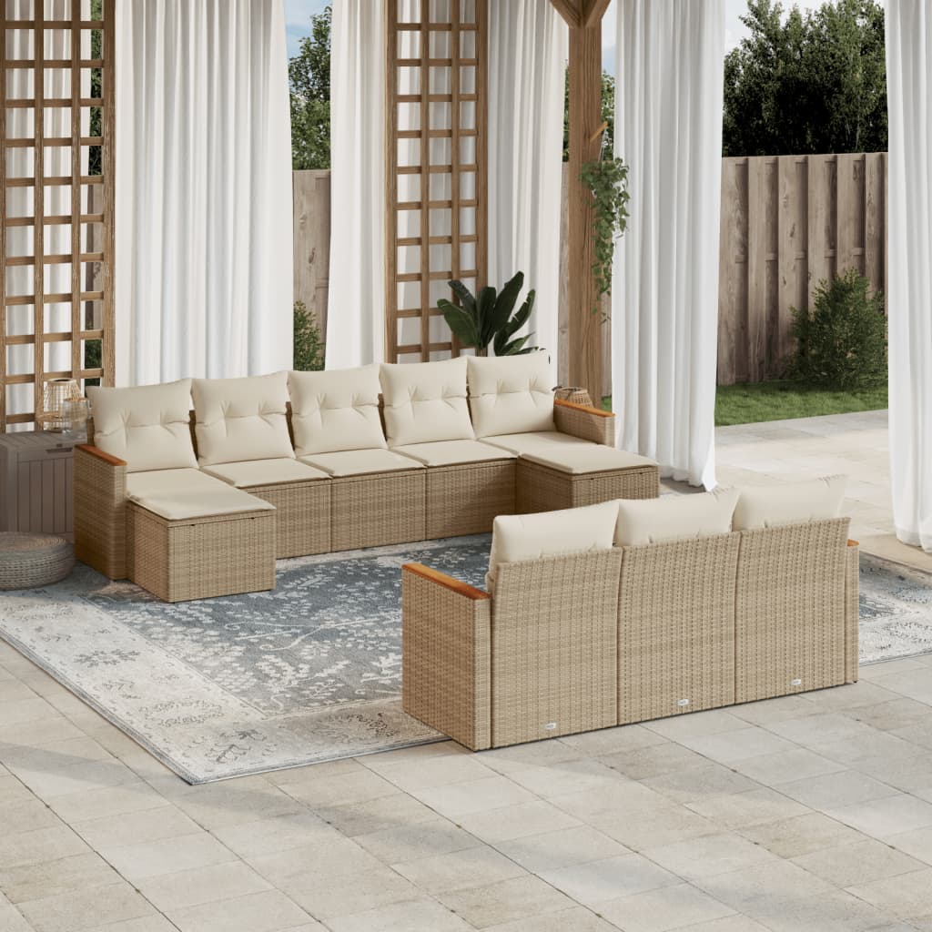 10-tlg. Garten-Sofagarnitur mit Kissen Schwarz Poly Rattan