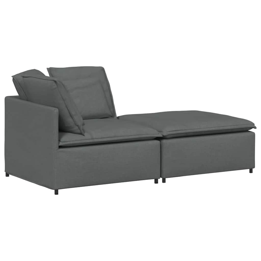 Modulares Sofa mit Fußhocker Kissen Stoff Hellgrau