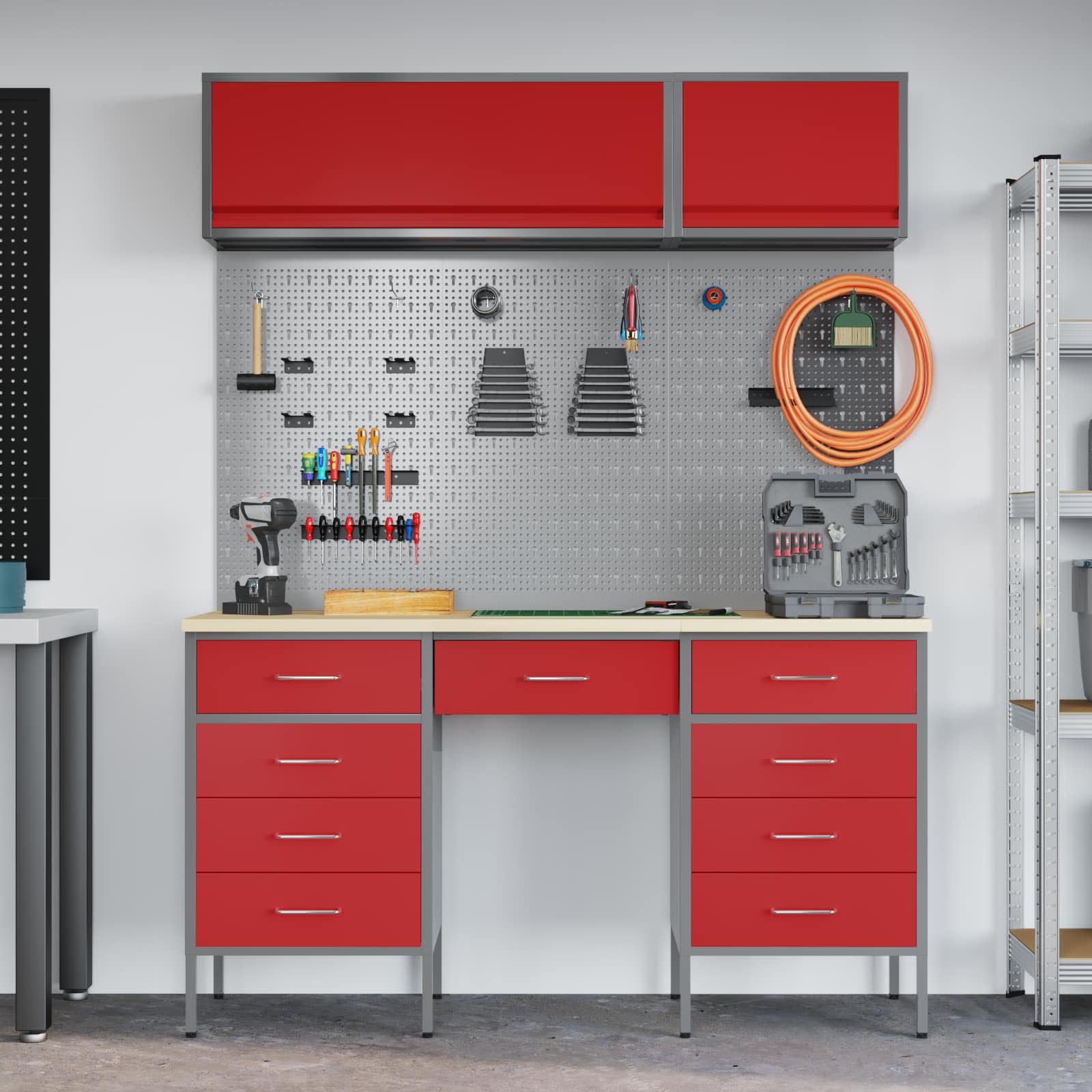 Arbeitsschrankset mit Schubladen mit Regal 8 pcs Grau