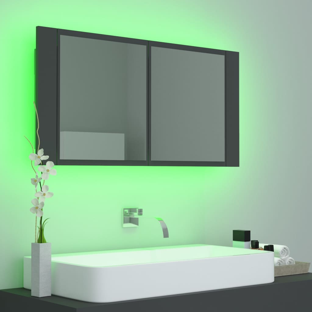 LED-Bad-Spiegelschrank Grau 90x12x45 cm Acryl