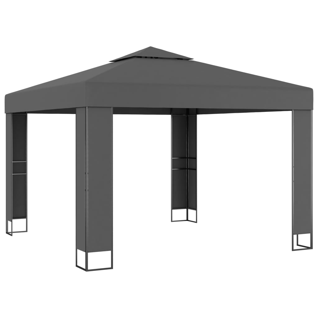 Pavillon mit Doppeldach & LED-Lichterkette 3x3 m Weiß