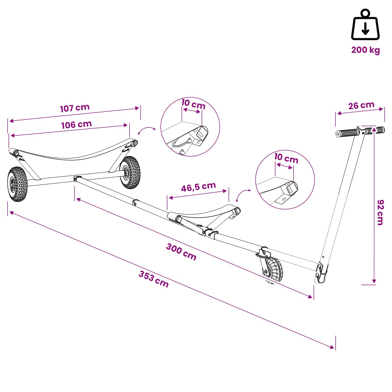 Verstellbarer Bootstrailer mit Luftreifen 200 kg Load Silber