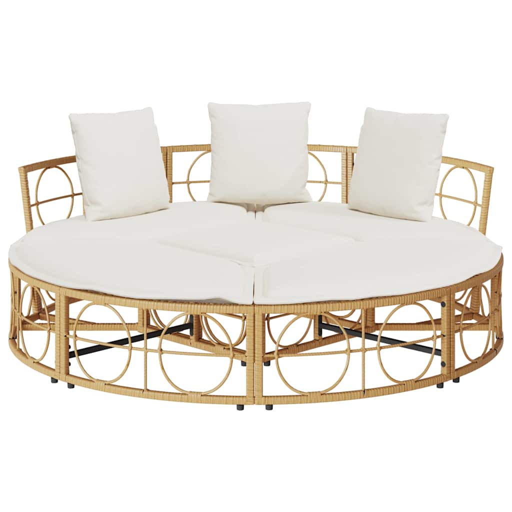 Outdoor-Loungebett mit Dach und Kissen Schwarz Poly Rattan