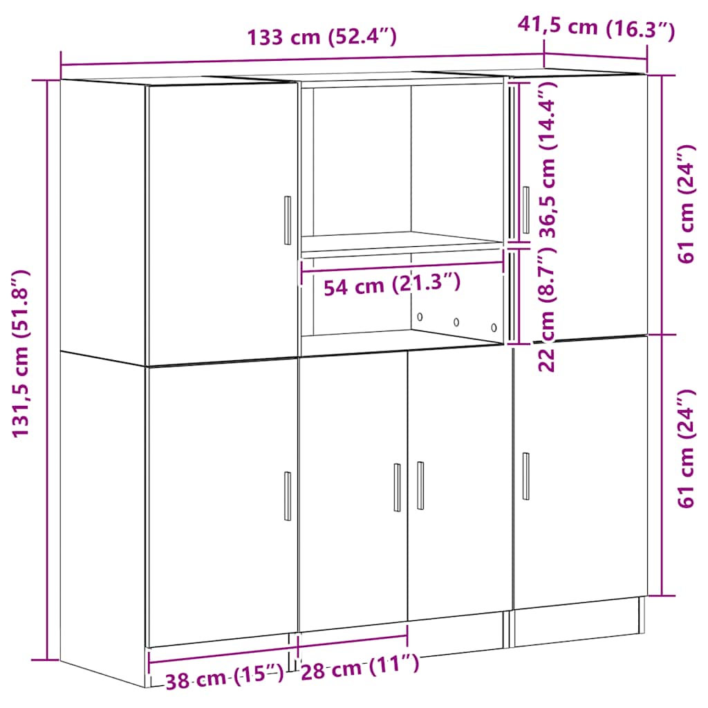 3-tlg. Küchenschrank-Set Weiß Holzwerkstoff