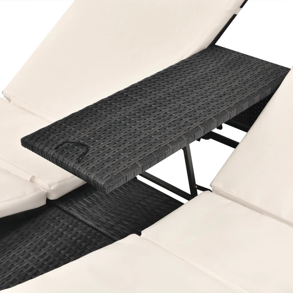 Doppel-Sonnenliege mit Vorhang Poly Rattan Braun