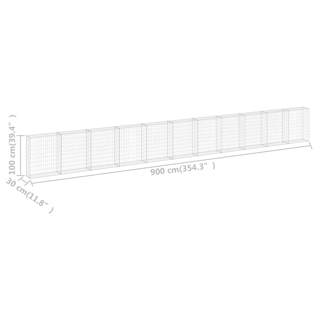 Gabionenwand mit Abdeckung Verzinkter Stahl 60x30x100 cm