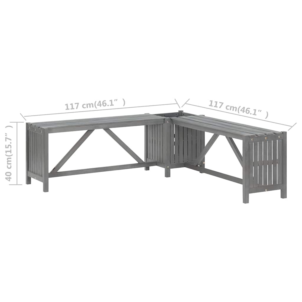 Gartenbank mit 2 Pflanzkübeln 150 cm Massivholz Akazie Grau