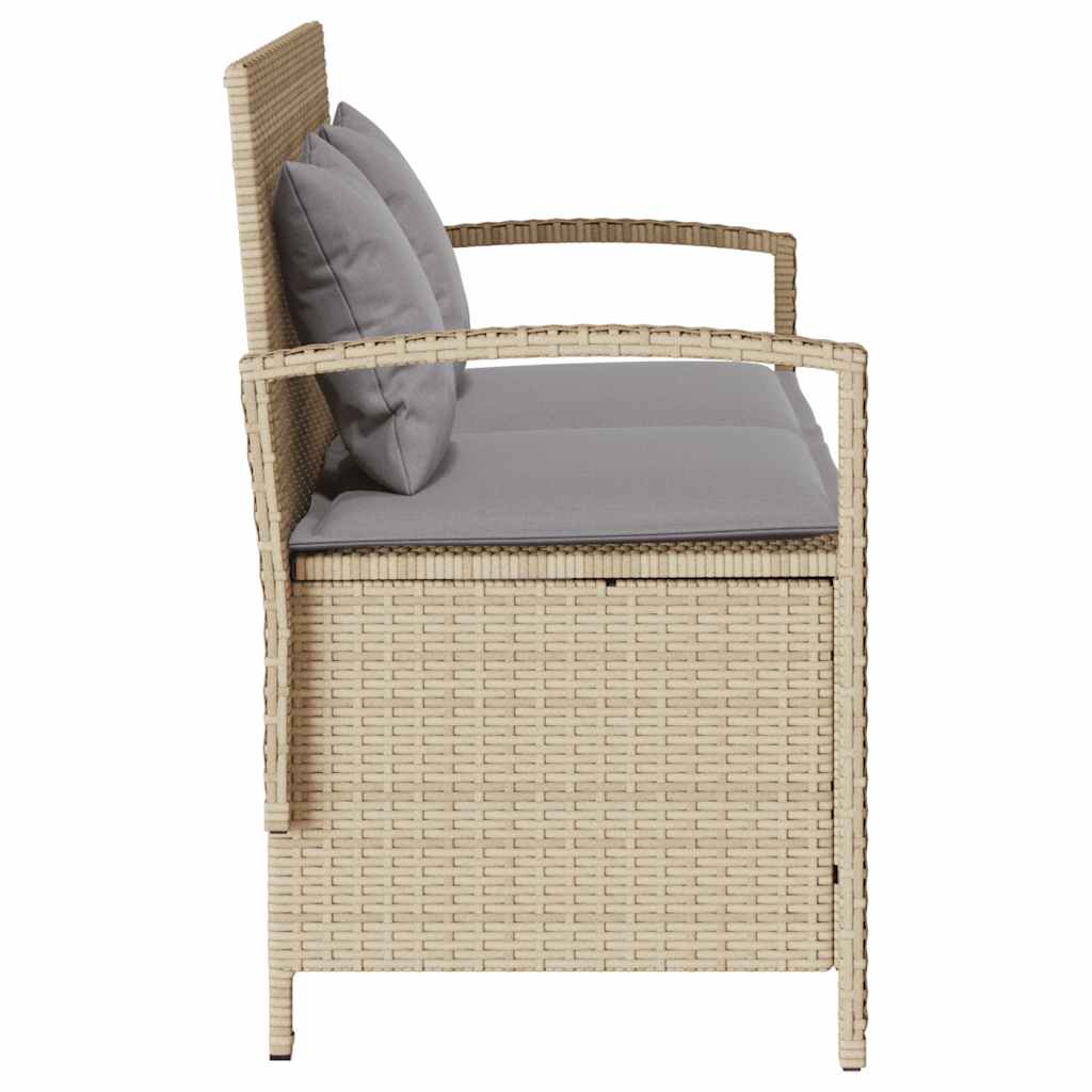 Gartenbank mit Stauraum und Kissen Schwarz Poly Rattan