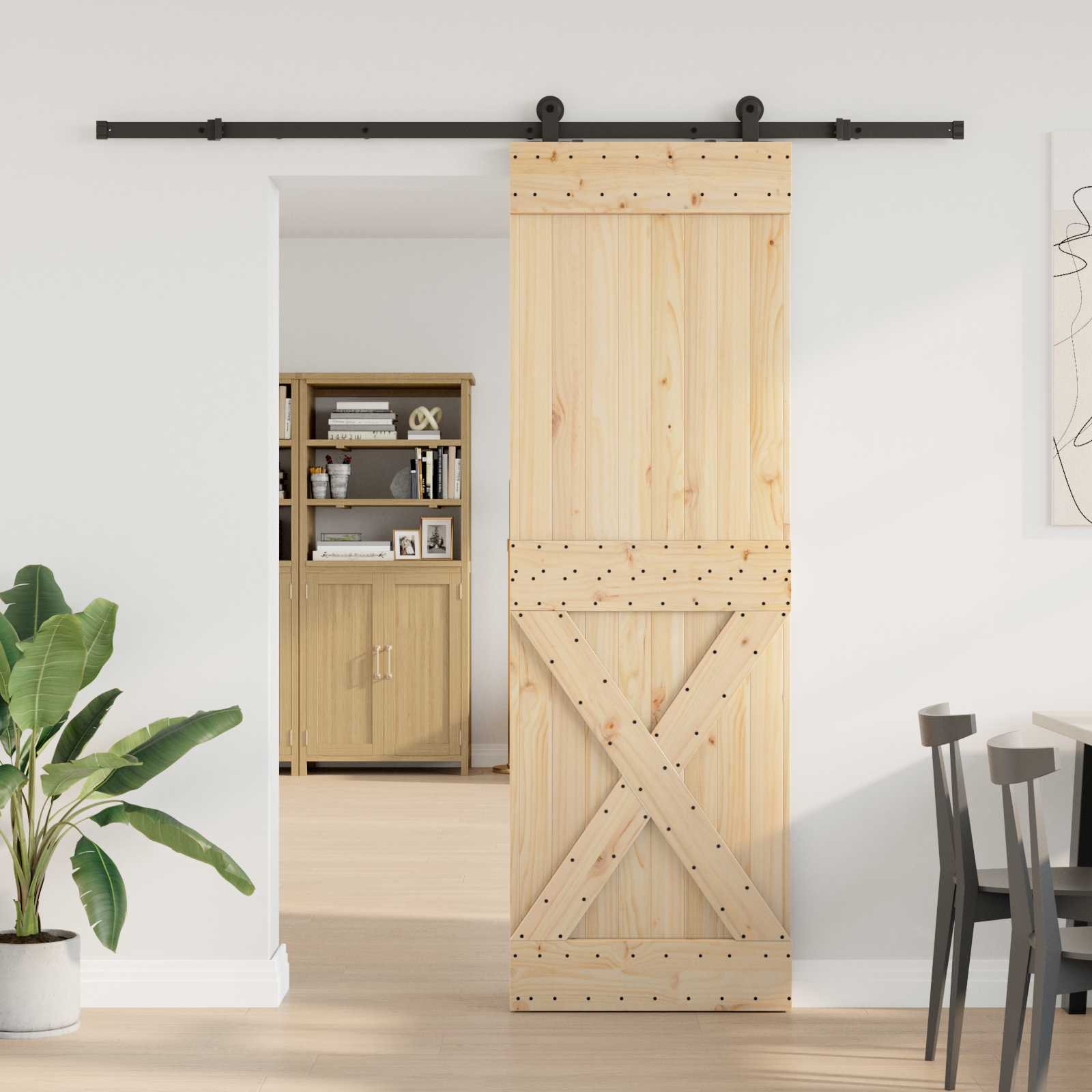 Schiebetür NARVIK Natürlich und Schwarz 70 x 210 cm (213,5 cm)