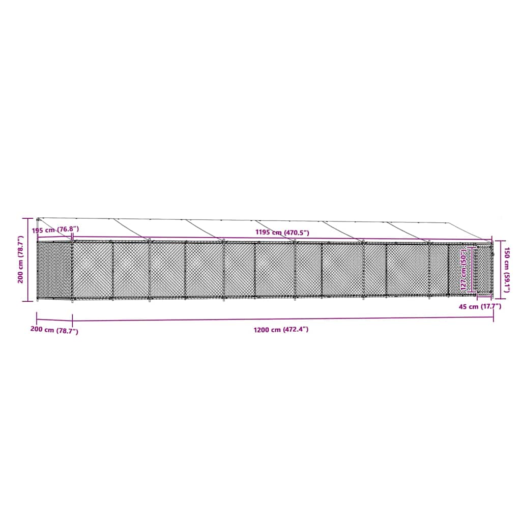 Hundezwinger mit Dach und Tür Grau 2x2x2 m Verzinkter Stahl
