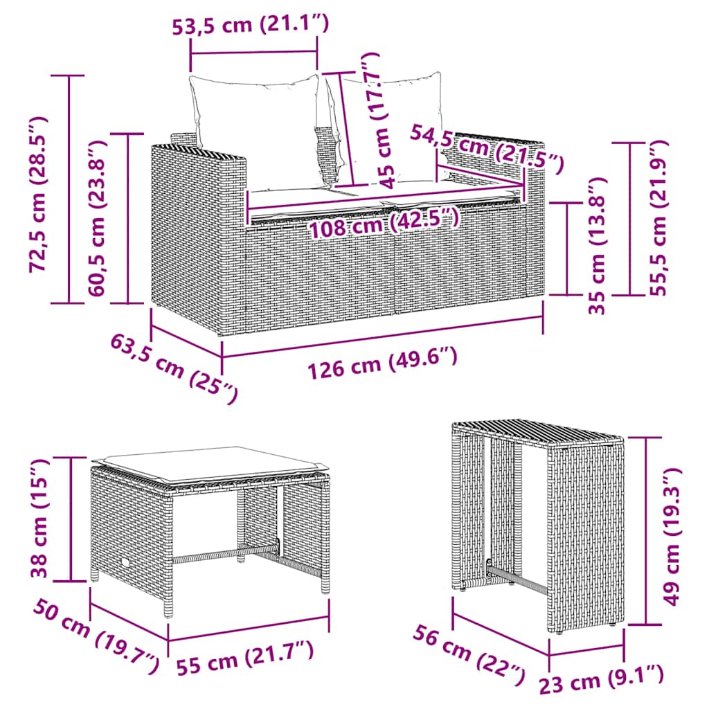 5-tlg. Garten-Sofagarnitur Kissen Stapelbar Schwarz Poly Rattan
