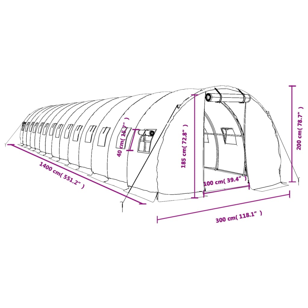 Gewächshaus mit Stahlrahmen Grün 48 m² 16x3x2 m
