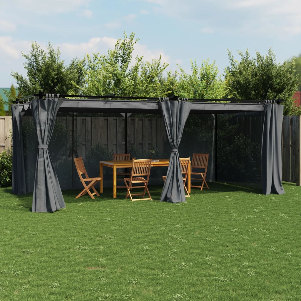 Pavillon mit Vorhängen Creme 3x3 m Stahl