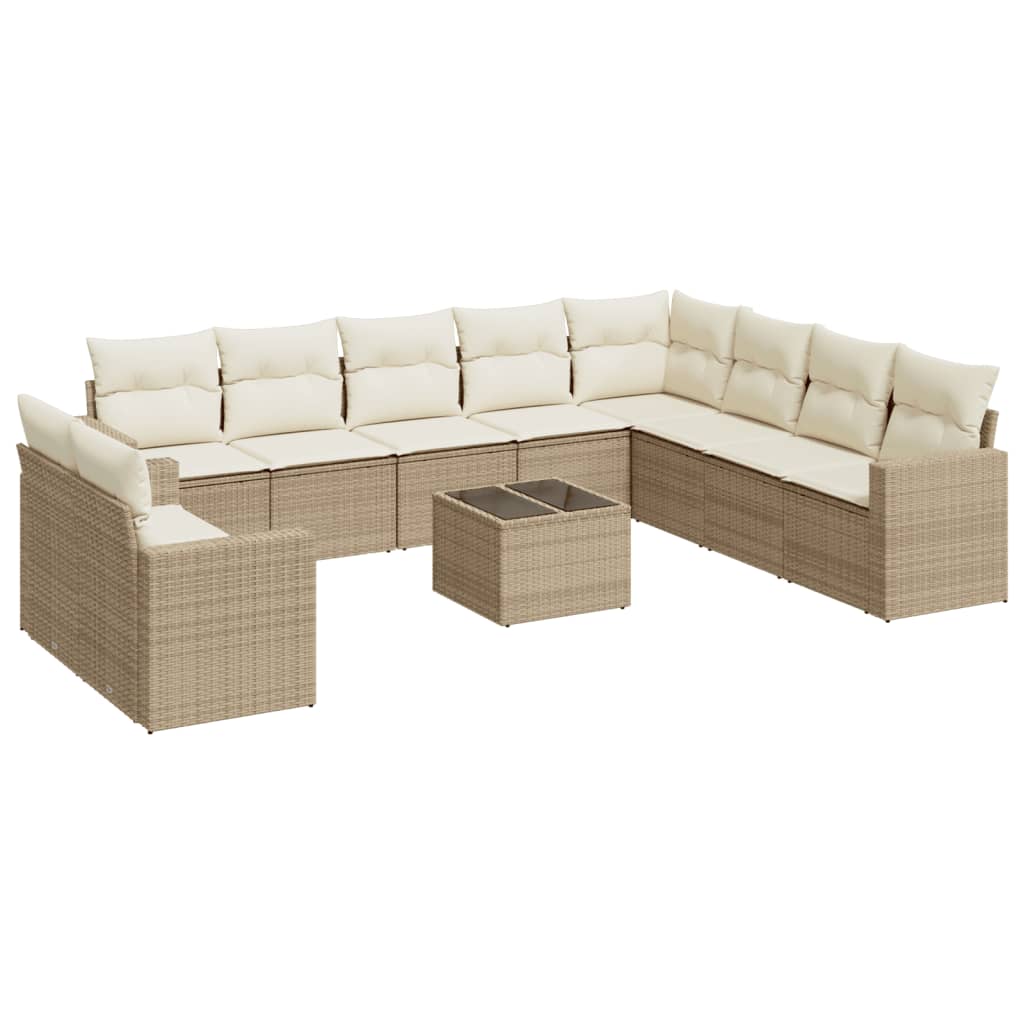 10-tlg. Garten-Sofagarnitur mit Kissen Schwarz Poly Rattan