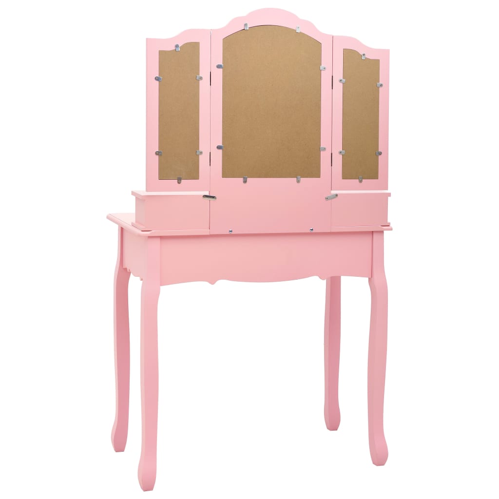 Schminktisch-Set mit Hocker Weiß 80x69x141cm Paulowniaholz