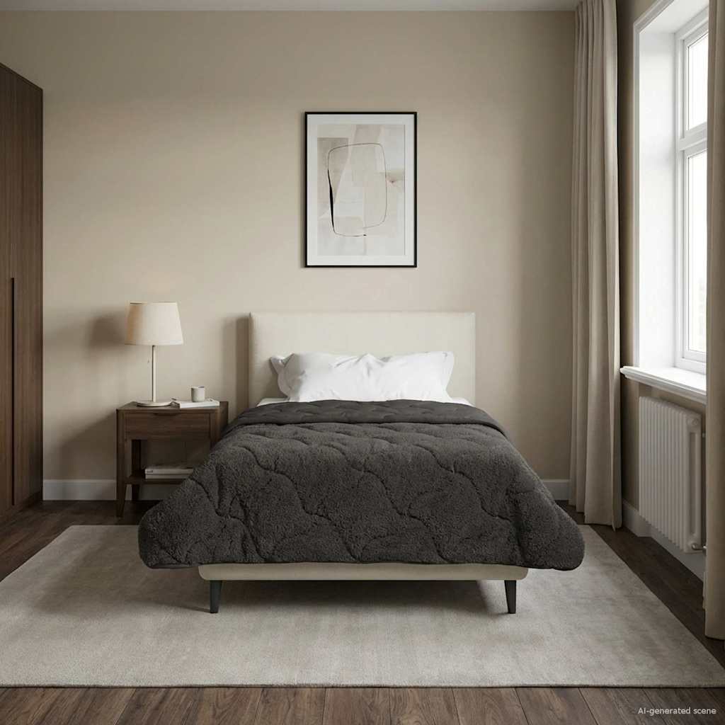 Sommerdecke Anthrazit 135 x 200 cm Mikrofaser und Teddy-Fleece
