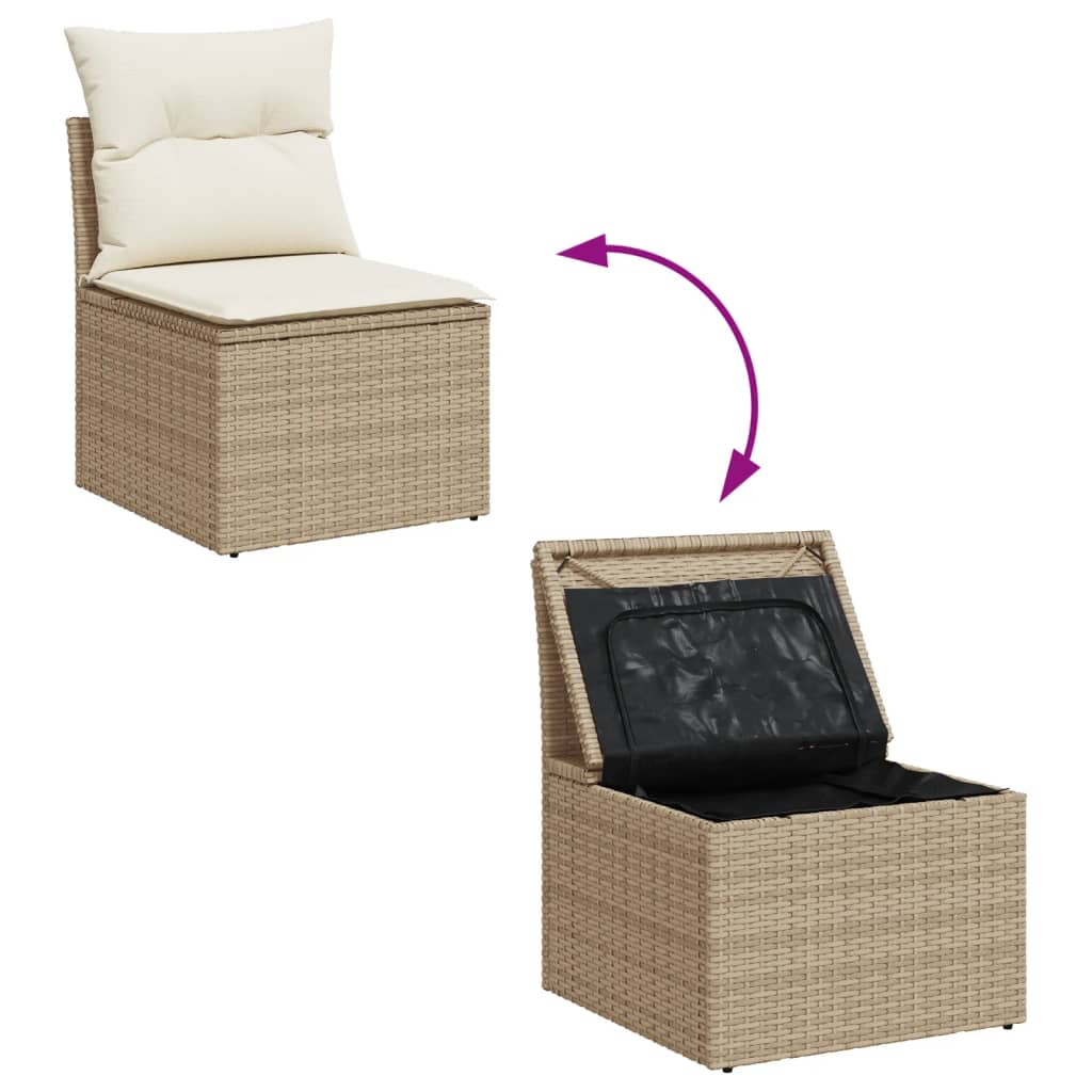 10-tlg. Garten-Sofagarnitur mit Kissen Schwarz Poly Rattan