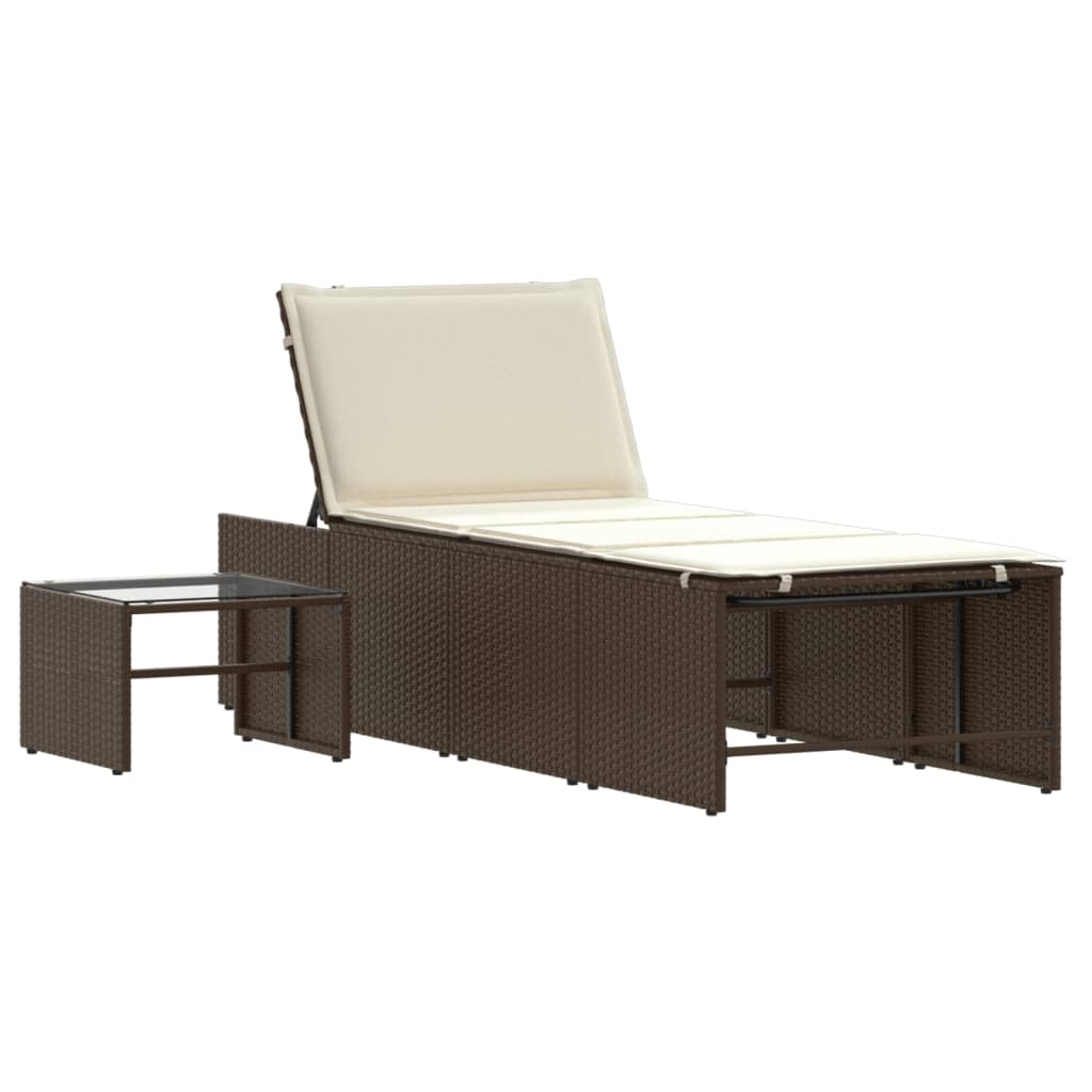 Modulare Sonnenliegen 2 Stk. mit Tisch Schwarz Poly Rattan