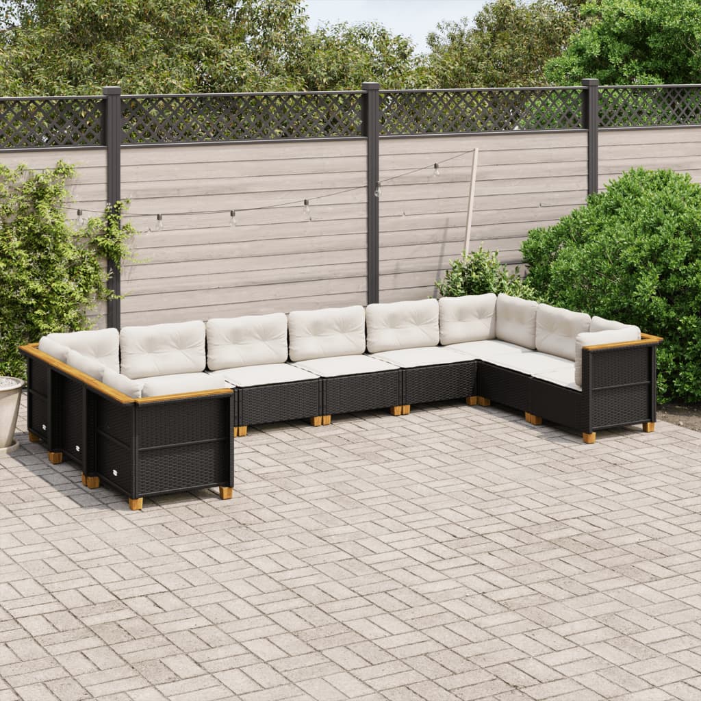10-tlg. Garten-Sofagarnitur mit Kissen Beige Poly Rattan