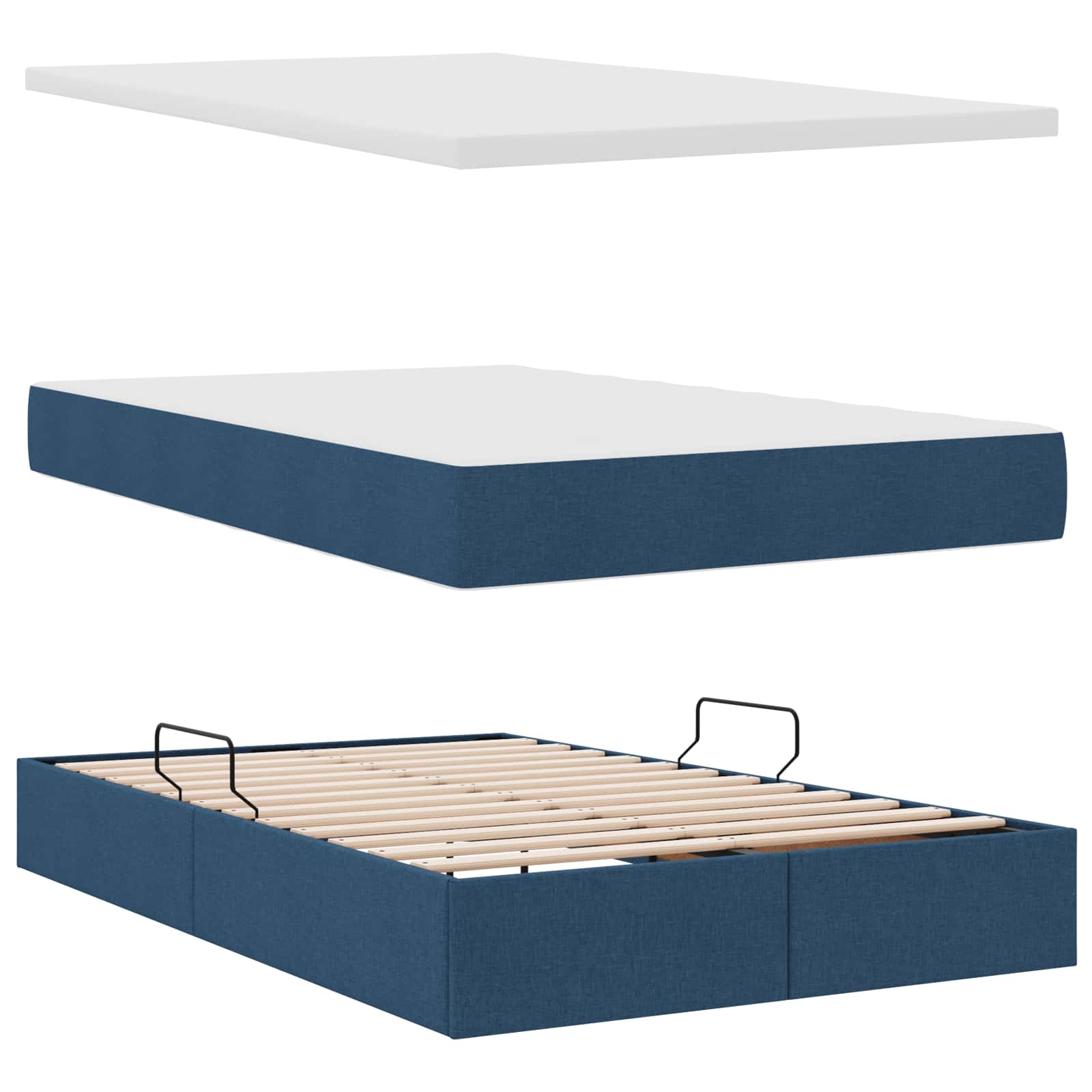 Aufbewahrungsbett mit Matratze Hellgrau 90 x 190 cm Polyester