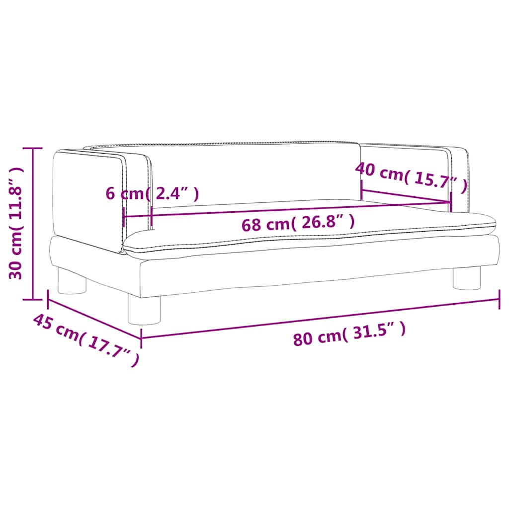 Kindersofa Blau 80x45x30 cm Samt