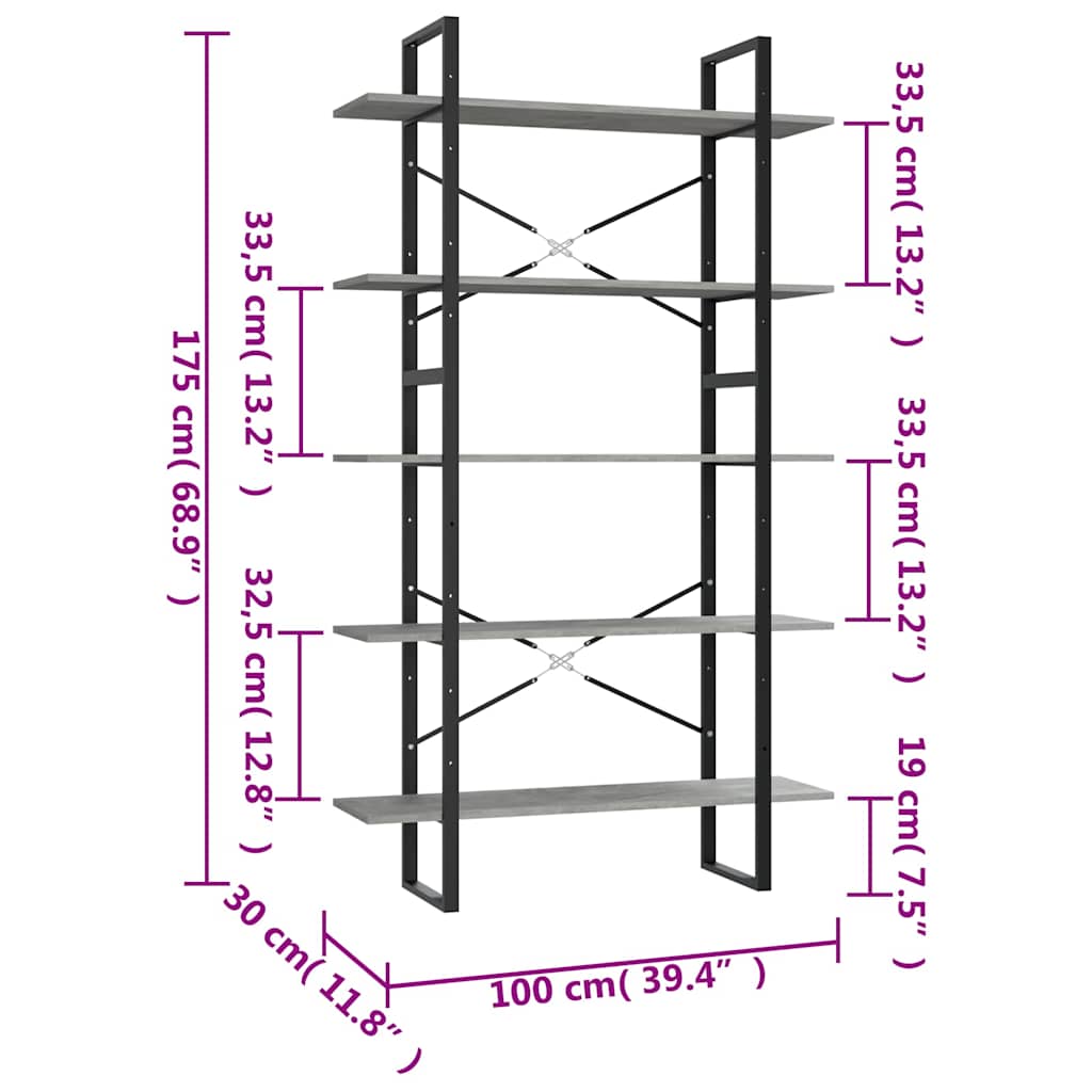 Bücherregal 5 Fächer Weiß 40x30x175 cm Holzwerkstoff
