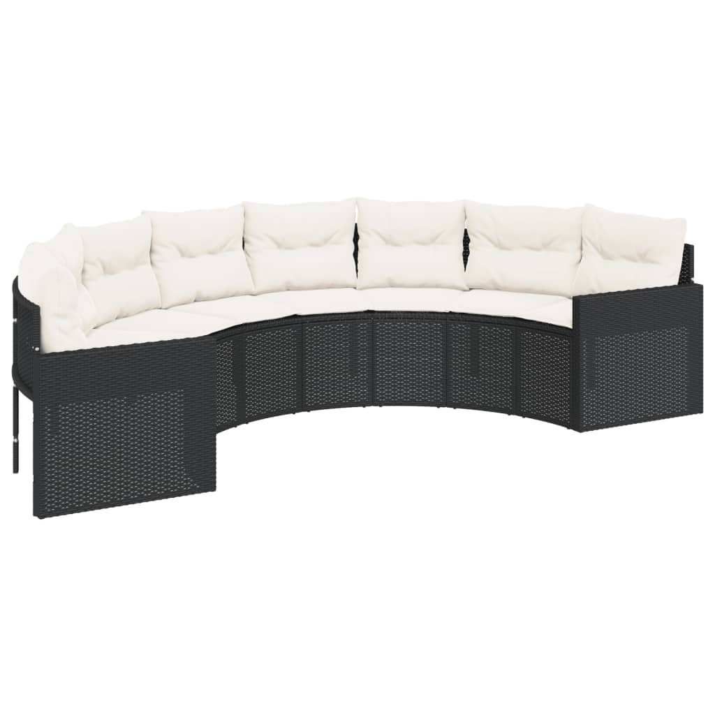 3-tlg. Garten-Sofagarnitur Halbrund Grau Poly Rattan