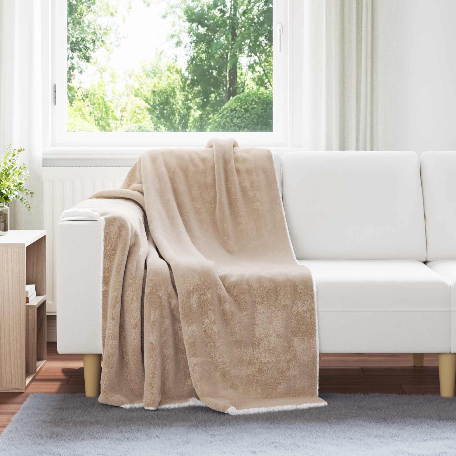 Überwurfdecke Beige 130 x 150 cm Fleece
