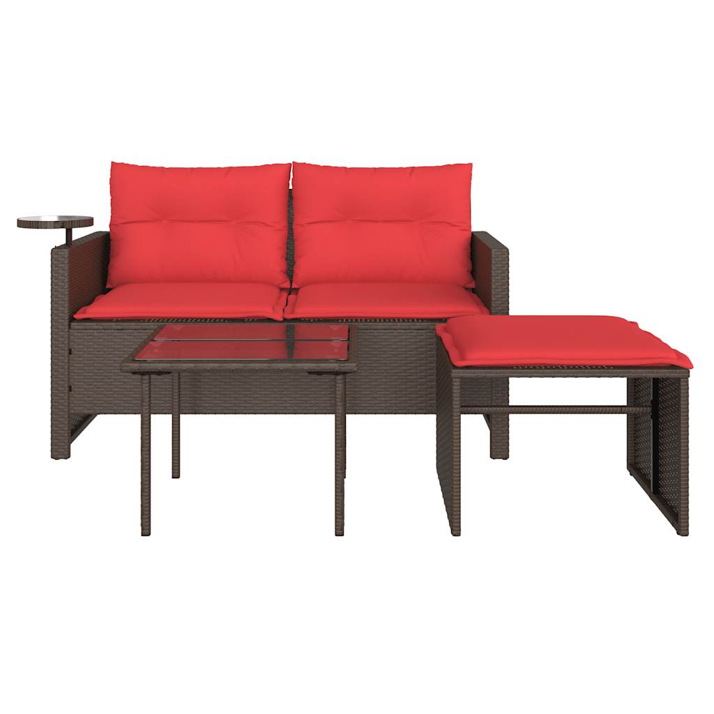 3-teiliges Gartensofa-Set mit Kissen, grau, Polyrattan
