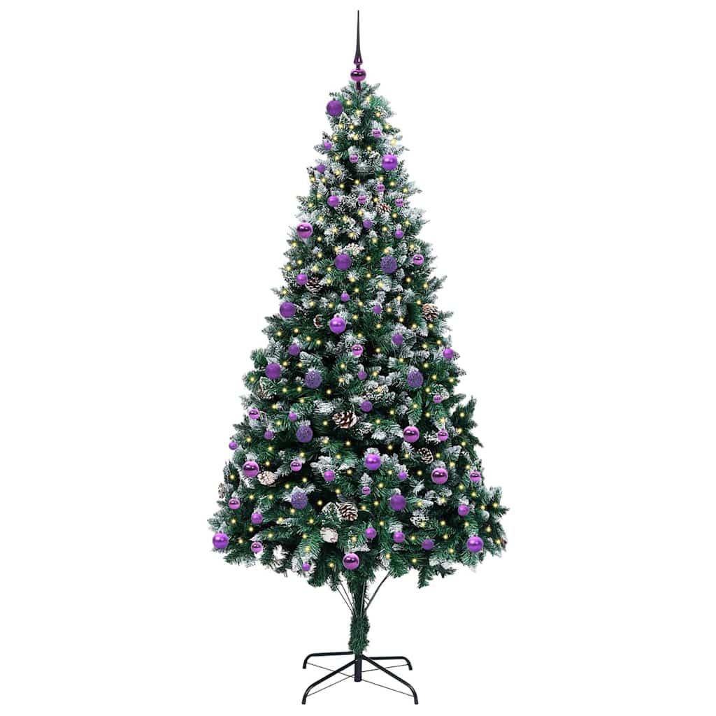 Künstlicher Weihnachtsbaum mit LEDs Kugeln Zapfen 150 cm