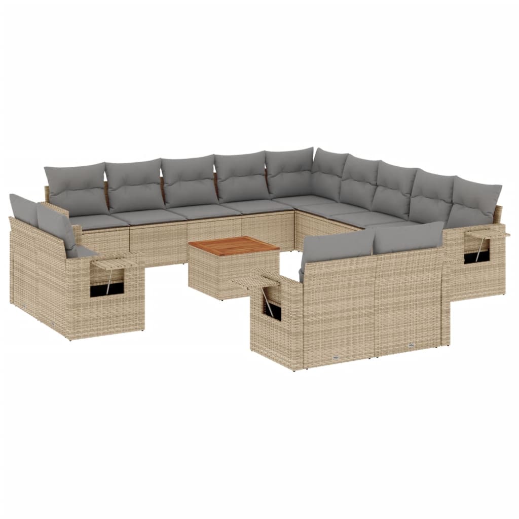 14-tlg. Garten-Sofagarnitur mit Kissen Schwarz Poly Rattan