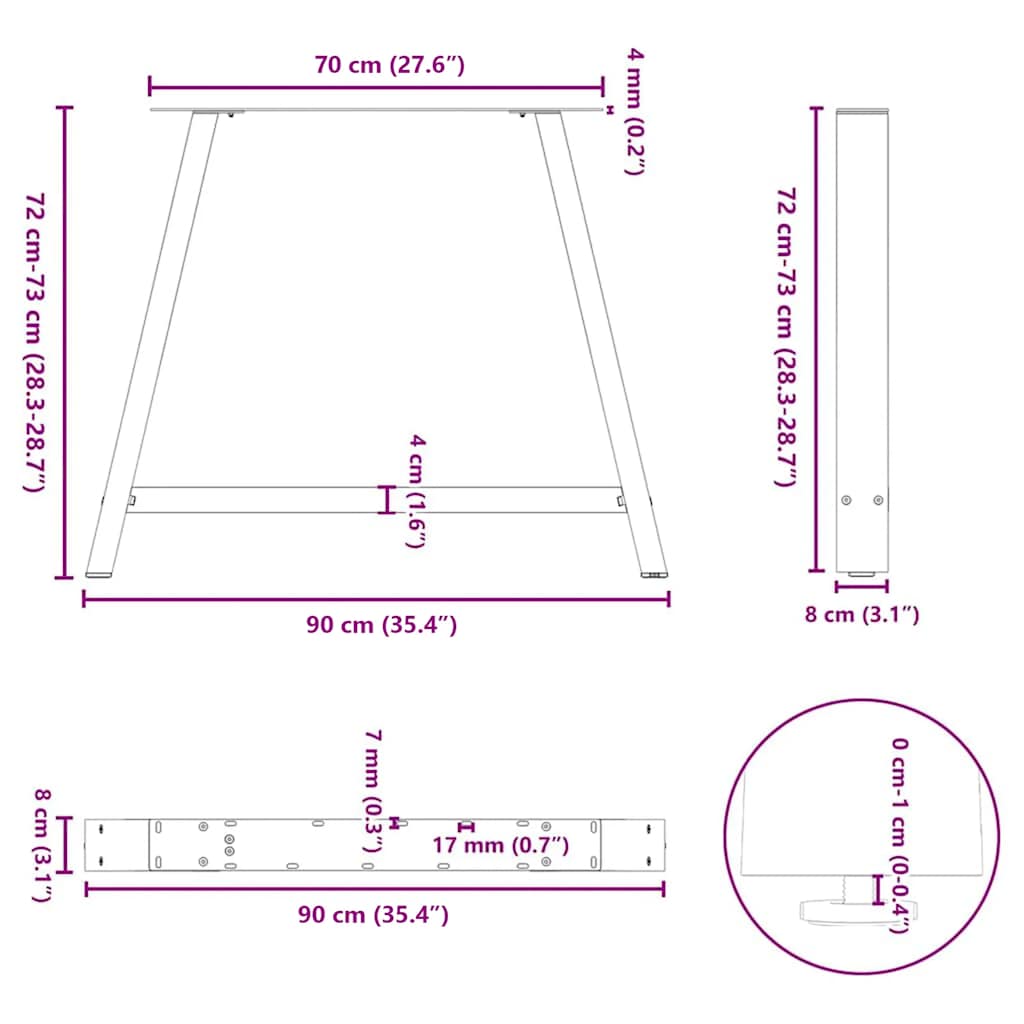 Couchtischbeine A-Form 2 Stk. 30x(30-31) cm Stahl