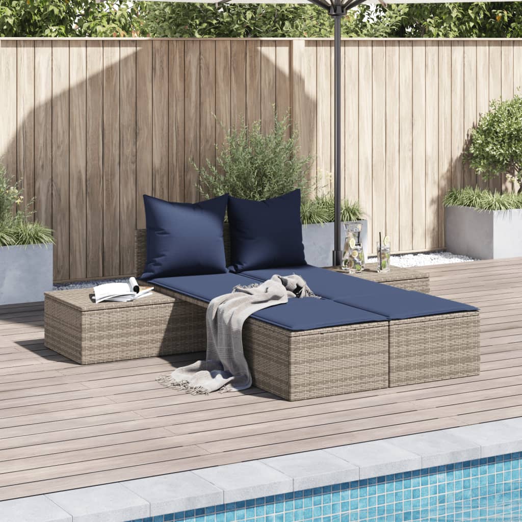 Doppelte Sonnenliege mit Kissen Braun Poly Rattan