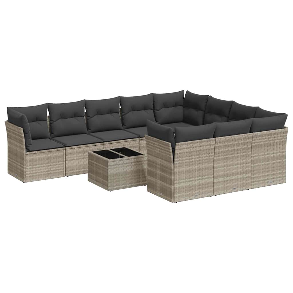 10-tlg. Garten-Sofagarnitur mit Kissen Schwarz Poly Rattan