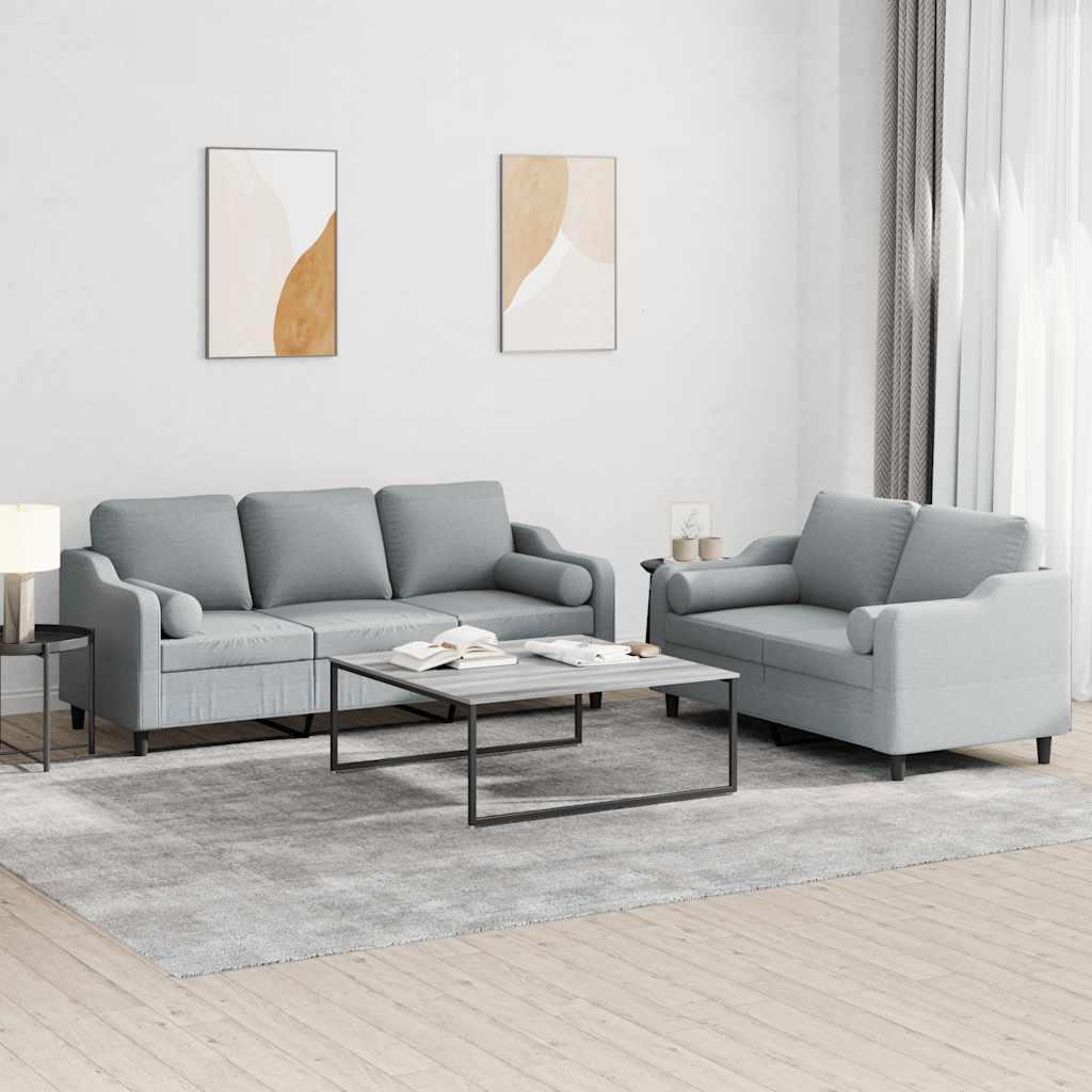 3-tlg. Sofagarnitur mit Kissen Braun Stoff
