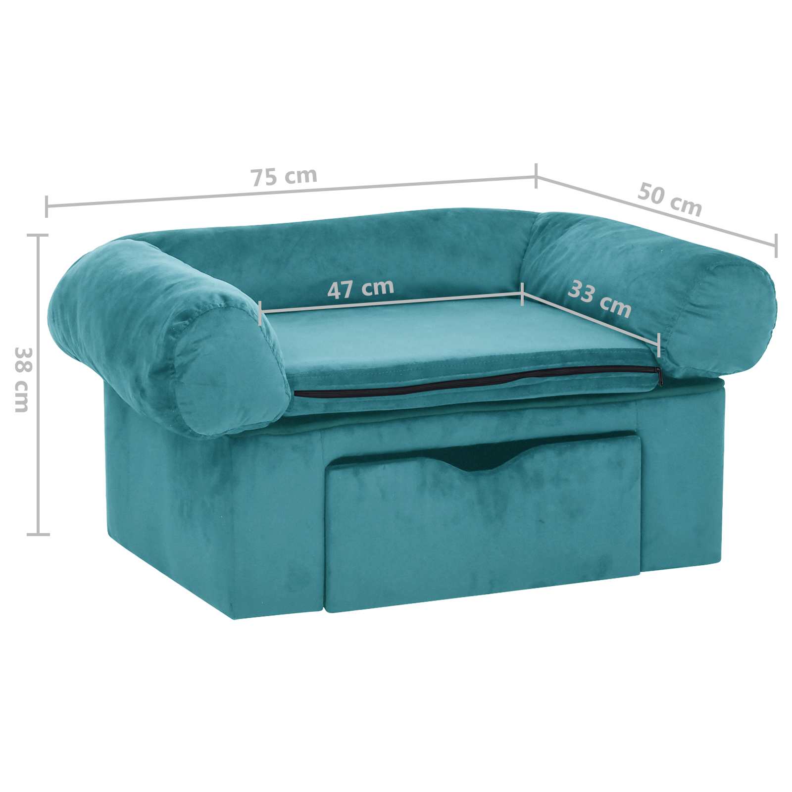 Hundesofa mit Schublade Dunkelgrau 75x50x38 cm Plüsch