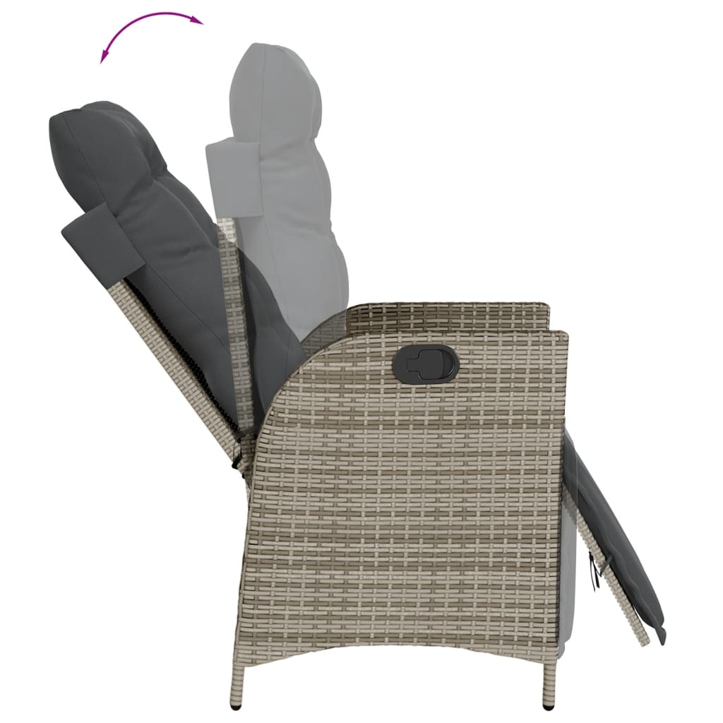 Gartensessel Verstellbar mit Kissen Schwarz Poly Rattan