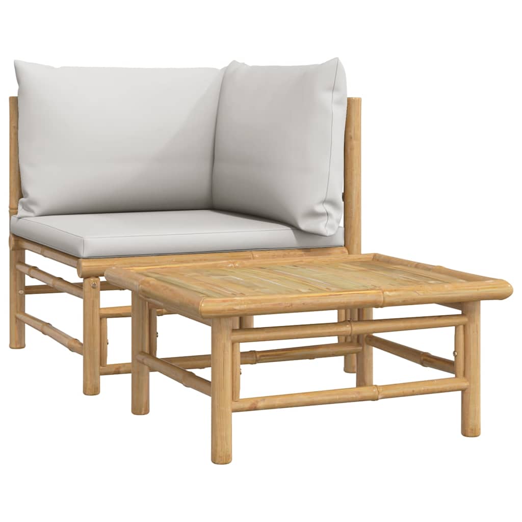 3-tlg. Garten-Lounge-Set mit Hellgrauen Kissen Bambus