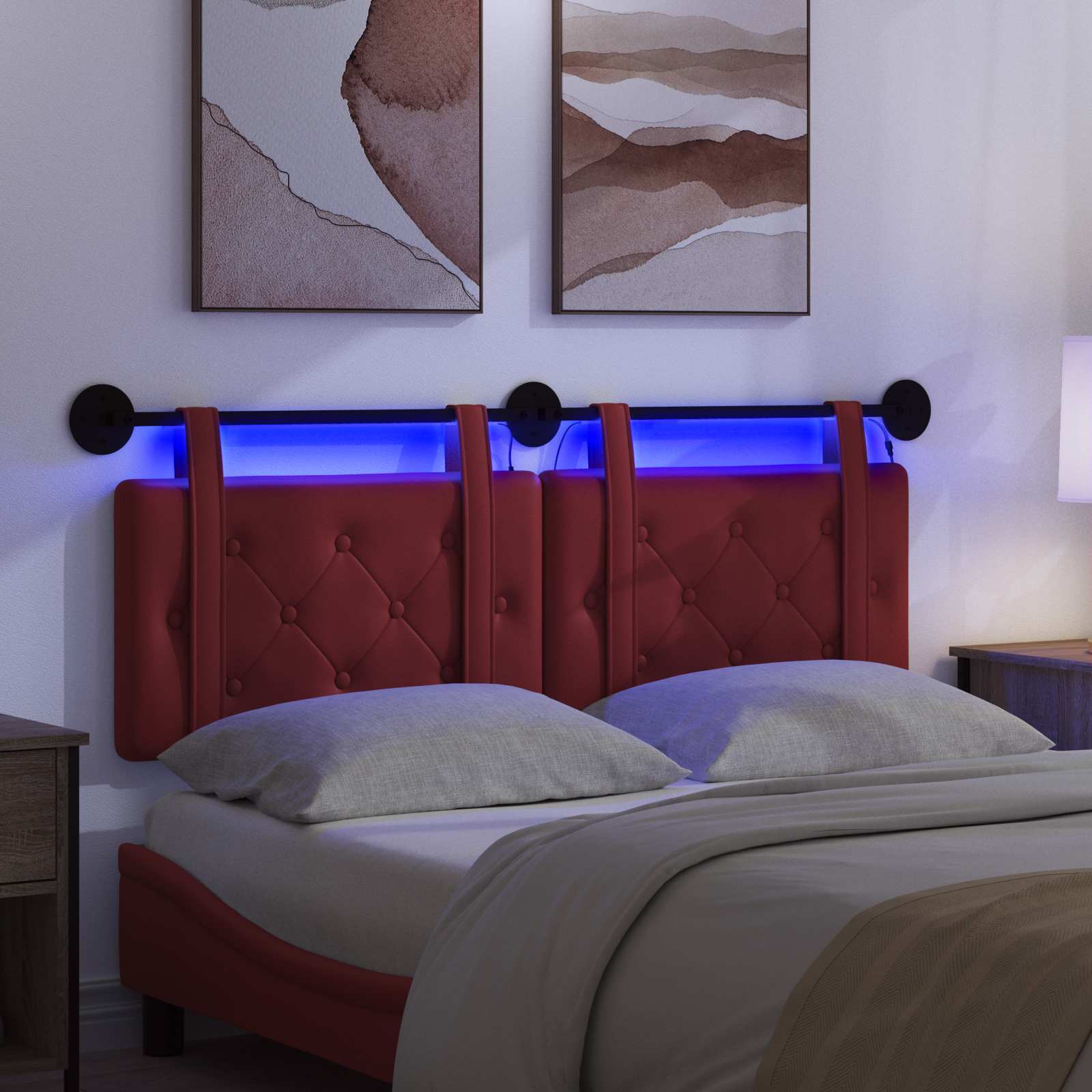 Hängendes Kopfteil Mit LED Licht Creme Kunstleder