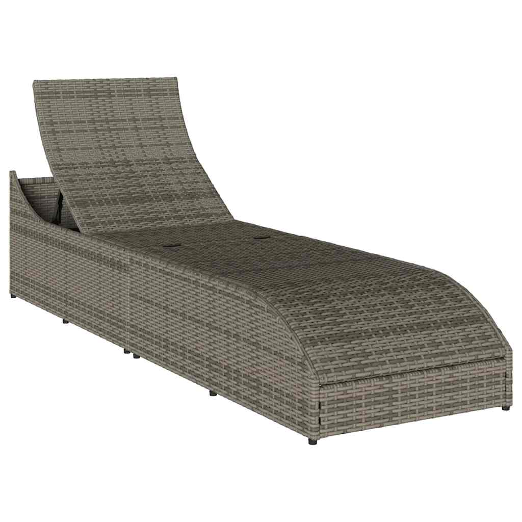 Klappliege mit Auflage und Stauraum Schwarz Poly-Rattan