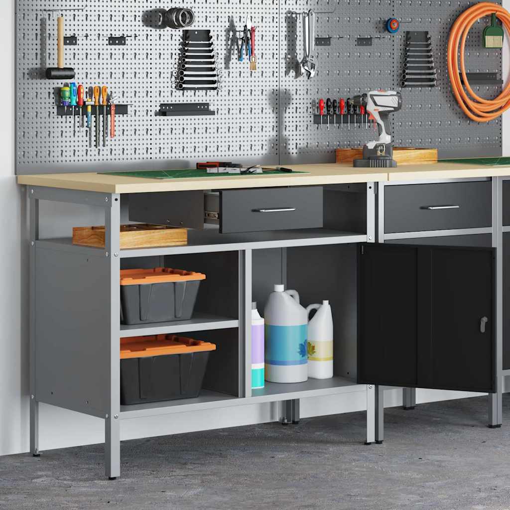 Werkbank mit Schubladen Schwarz und Grau 100 x 55 x 85 cm